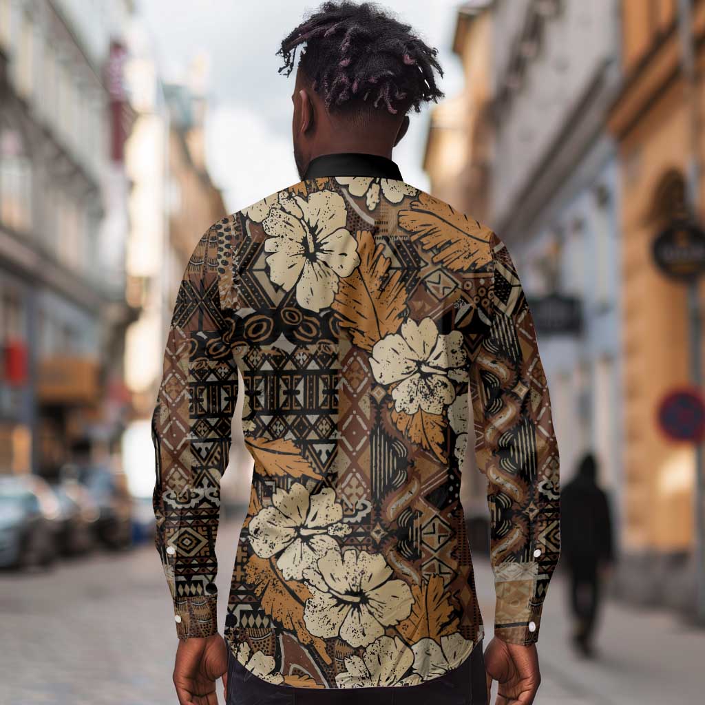 Afro Hibiscus Tropical Long Sleeve Button Shirt African Pattern - African Pride