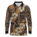 Afro Hibiscus Tropical Long Sleeve Polo Shirt African Pattern - African Pride