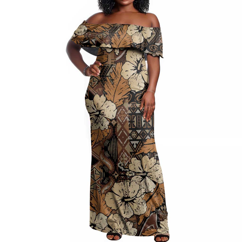 Afro Hibiscus Tropical Off Shoulder Maxi Dress African Pattern - African Pride
