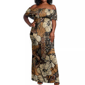 Afro Hibiscus Tropical Off Shoulder Maxi Dress African Pattern - African Pride