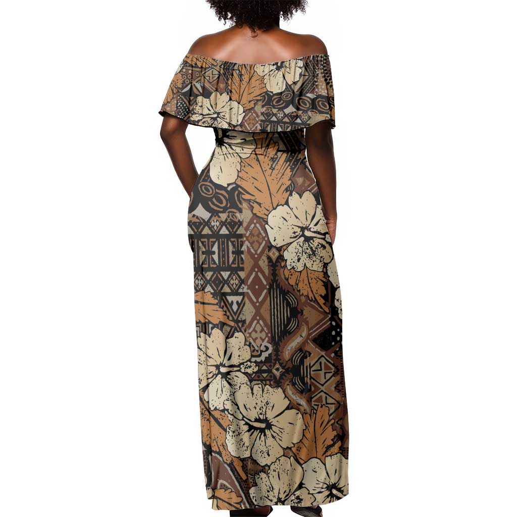 Afro Hibiscus Tropical Off Shoulder Maxi Dress African Pattern - African Pride