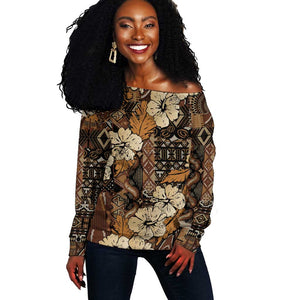 Afro Hibiscus Tropical Off Shoulder Sweater African Pattern - African Pride
