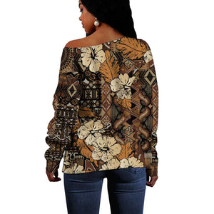 Afro Hibiscus Tropical Off Shoulder Sweater African Pattern - African Pride