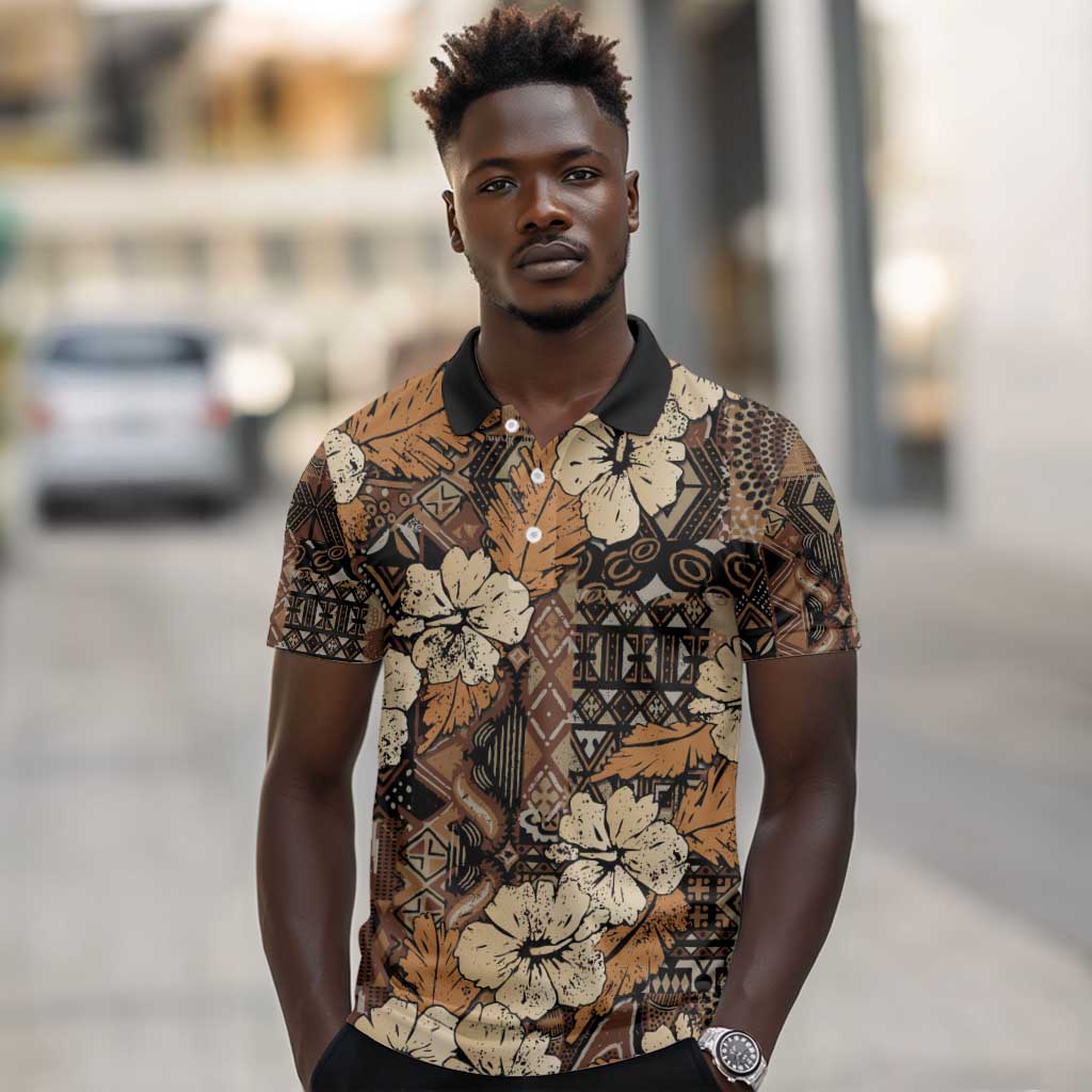 Afro Hibiscus Tropical Polo Shirt African Pattern - African Pride