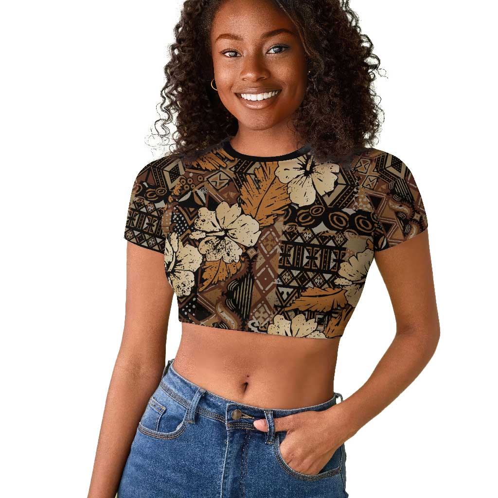 Afro Hibiscus Tropical Raglan Cropped T shirt African Pattern - African Pride