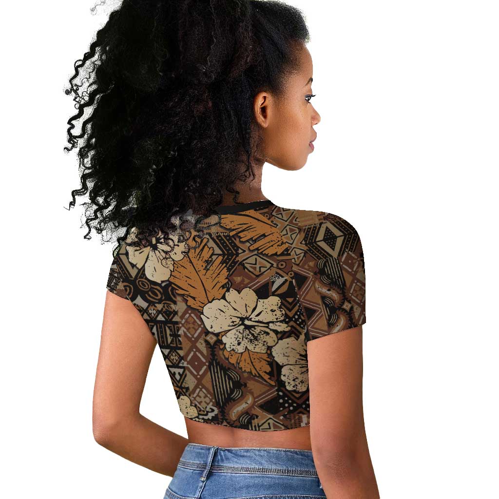 Afro Hibiscus Tropical Raglan Cropped T shirt African Pattern - African Pride