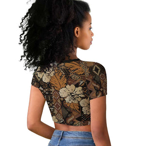 Afro Hibiscus Tropical Raglan Cropped T shirt African Pattern - African Pride