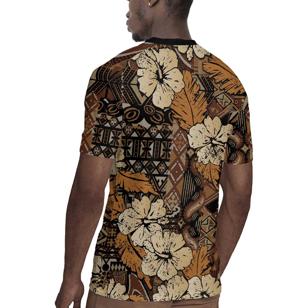 Afro Hibiscus Tropical Rugby Jersey African Pattern - African Pride