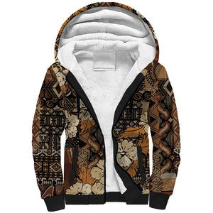 Afro Hibiscus Tropical Sherpa Hoodie African Pattern - African Pride