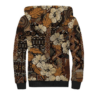 Afro Hibiscus Tropical Sherpa Hoodie African Pattern - African Pride