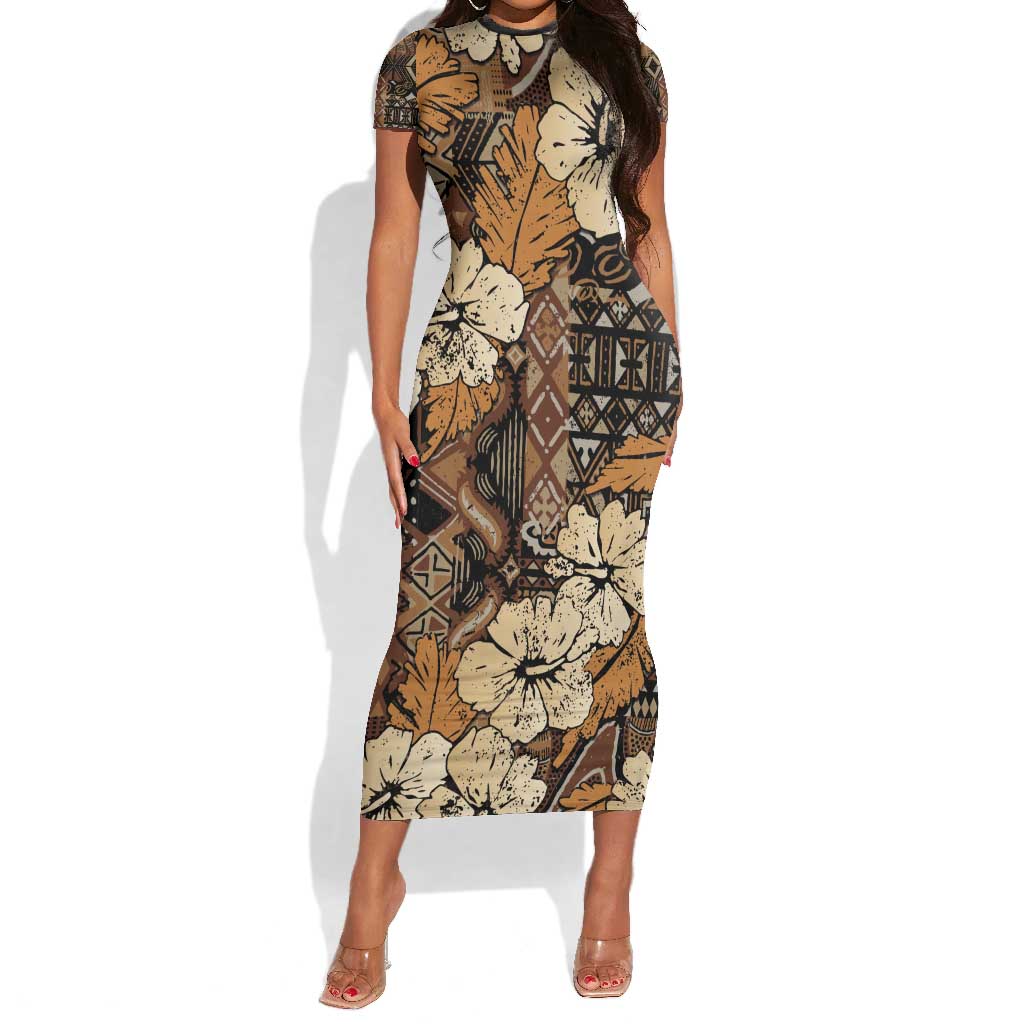 Afro Hibiscus Tropical Short Sleeve Bodycon Dress African Pattern - African Pride