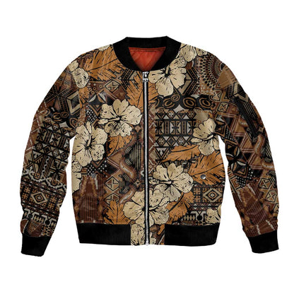 Afro Hibiscus Tropical Sleeve Zip Bomber Jacket African Pattern - African Pride