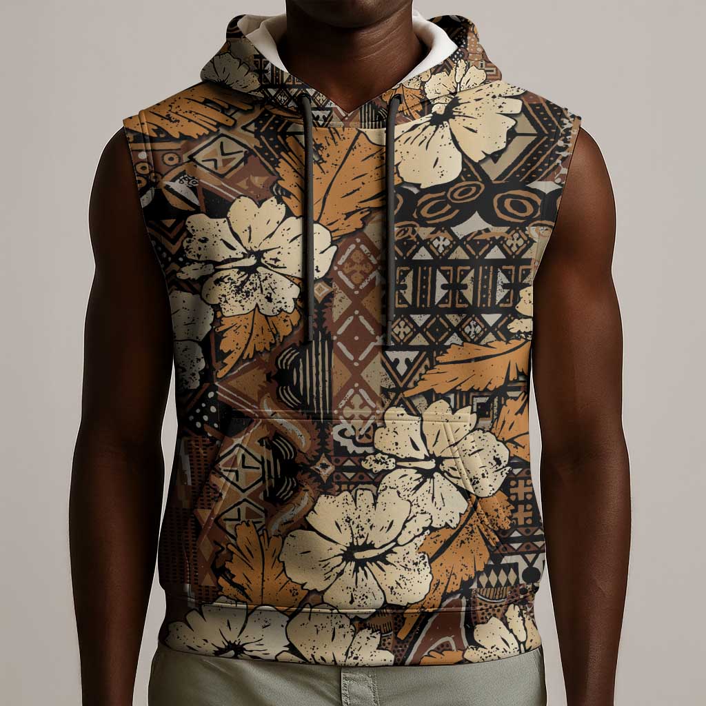 Afro Hibiscus Tropical Sleeveless Hoodie African Pattern - African Pride