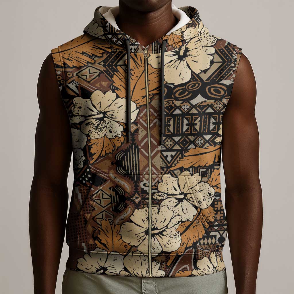 Afro Hibiscus Tropical Sleeveless Zip Hoodie African Pattern - African Pride