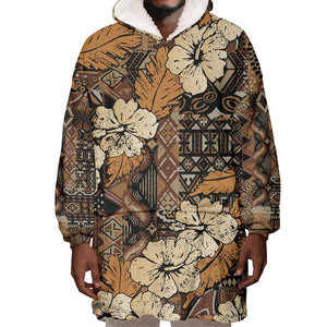 Afro Hibiscus Tropical Wearable Blanket Hoodie African Pattern - African Pride