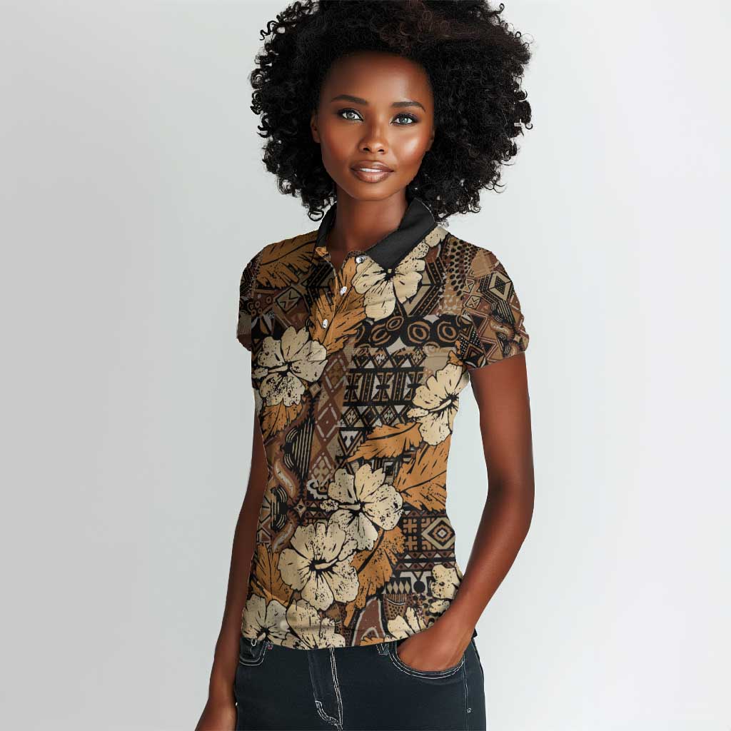 Afro Hibiscus Tropical Women Polo Shirt African Pattern - African Pride