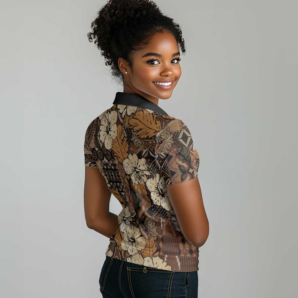 Afro Hibiscus Tropical Women Polo Shirt African Pattern - African Pride
