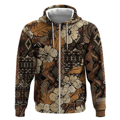 Afro Hibiscus Tropical Zip Hoodie African Pattern - African Pride