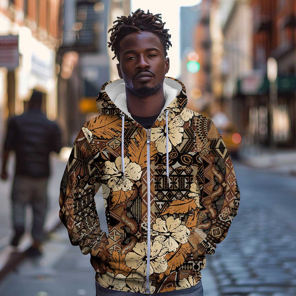 Afro Hibiscus Tropical Zip Hoodie African Pattern - African Pride