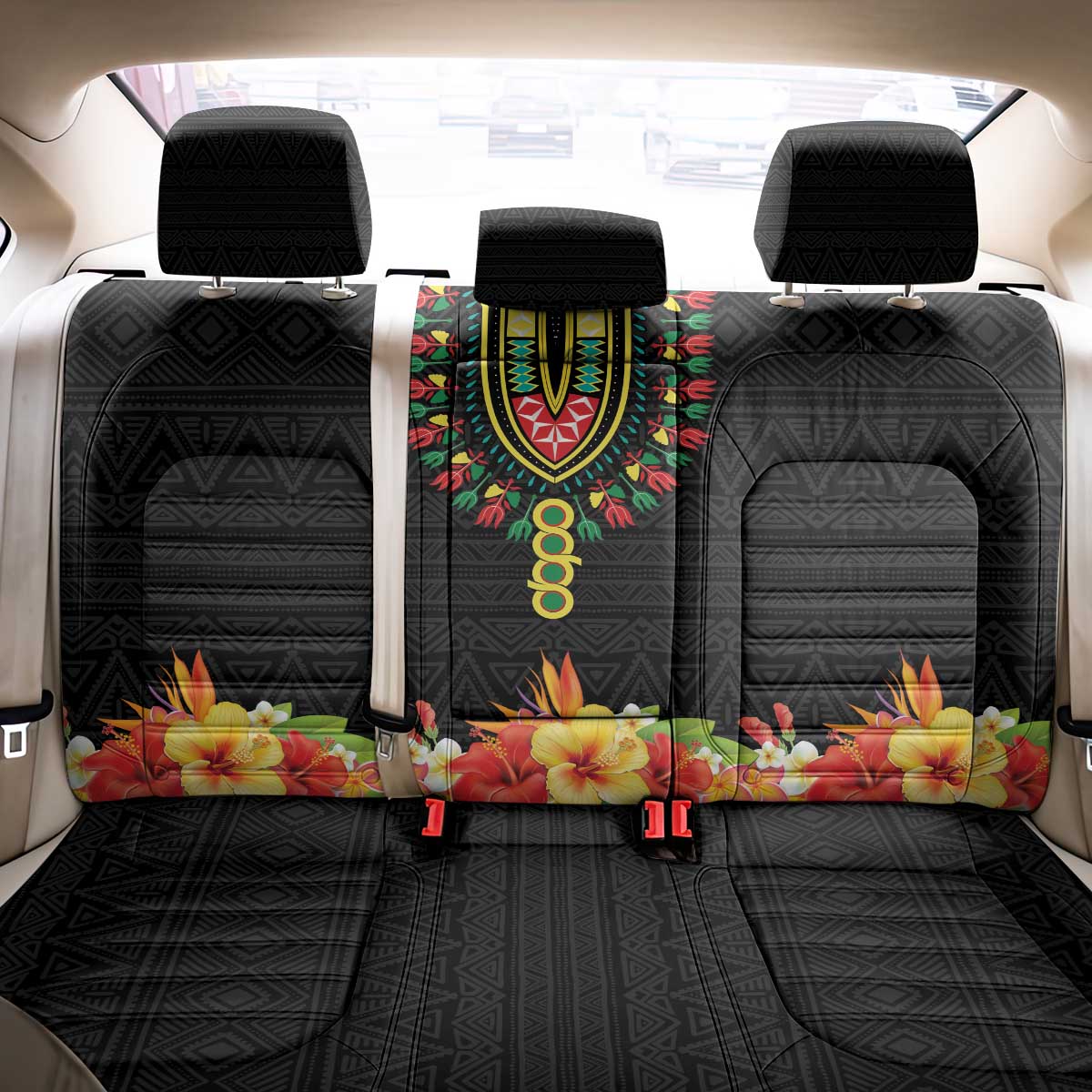 Personalized Afro Hibiscus Tropical Back Car Seat Cover Dashiki African Pattern - African Pride