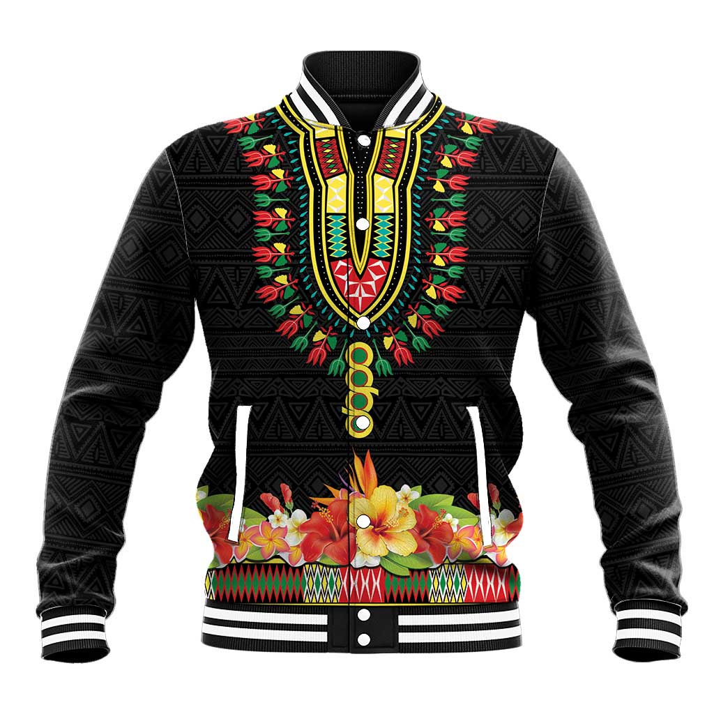 Personalized Afro Hibiscus Tropical Baseball Jacket Dashiki African Pattern - African Pride