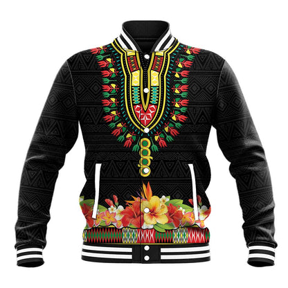 Personalized Afro Hibiscus Tropical Baseball Jacket Dashiki African Pattern - African Pride