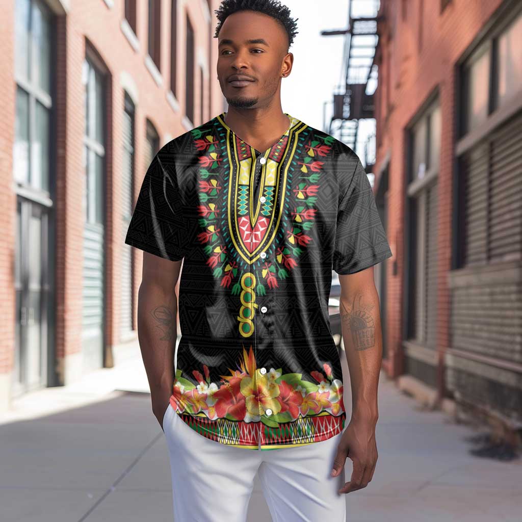 Personalized Afro Hibiscus Tropical Baseball Jersey Dashiki African Pattern - African Pride