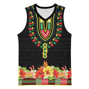 Personalized Afro Hibiscus Tropical Basketball Jersey Dashiki African Pattern - African Pride