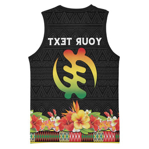 Personalized Afro Hibiscus Tropical Basketball Jersey Dashiki African Pattern - African Pride