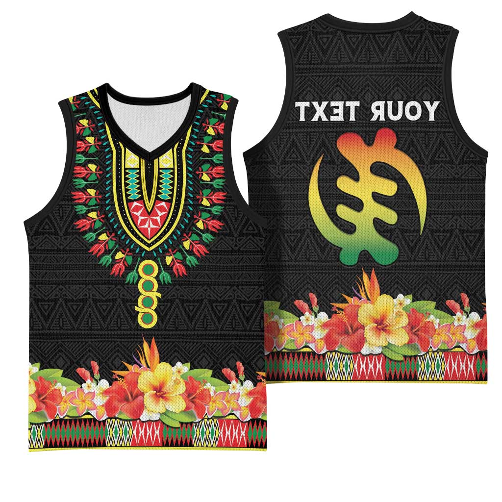 Personalized Afro Hibiscus Tropical Basketball Jersey Dashiki African Pattern - African Pride