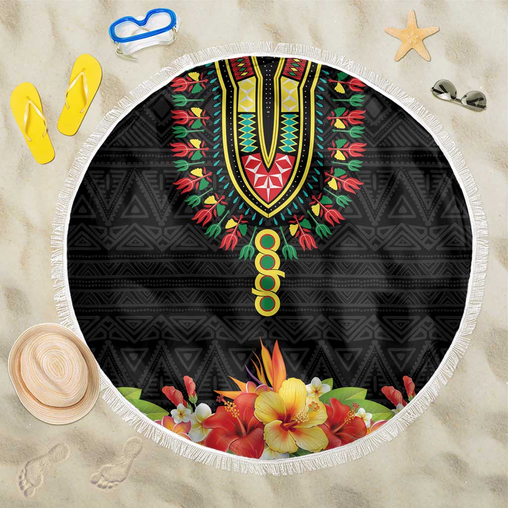 Personalized Afro Hibiscus Tropical Beach Blanket Dashiki African Pattern - African Pride