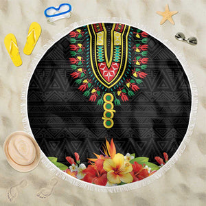 Personalized Afro Hibiscus Tropical Beach Blanket Dashiki African Pattern - African Pride