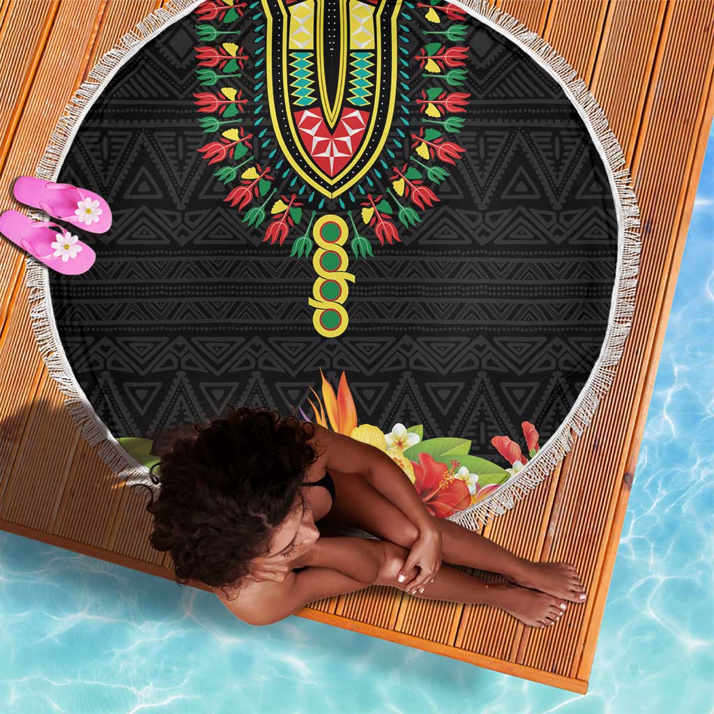 Personalized Afro Hibiscus Tropical Beach Blanket Dashiki African Pattern - African Pride