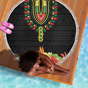Personalized Afro Hibiscus Tropical Beach Blanket Dashiki African Pattern - African Pride