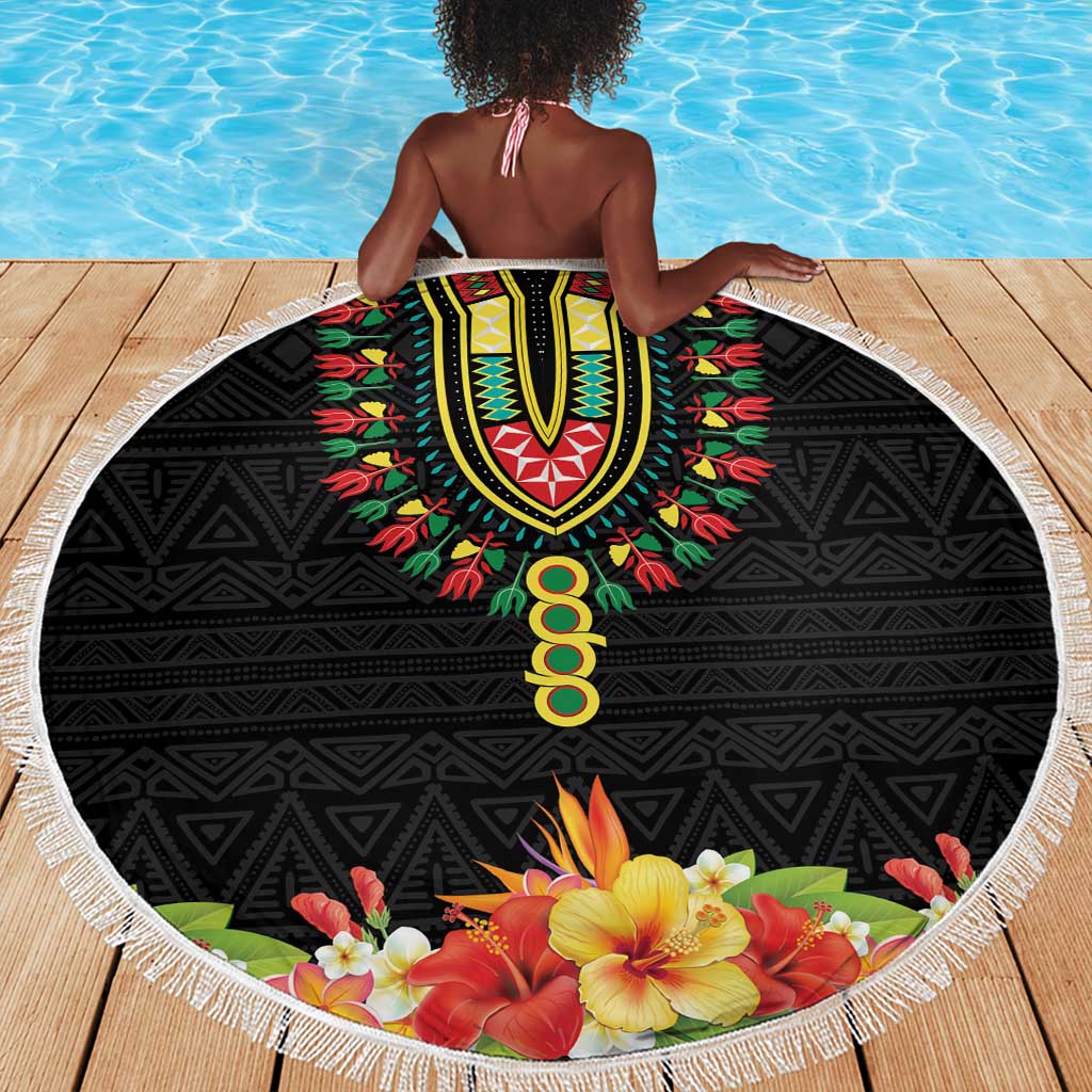 Personalized Afro Hibiscus Tropical Beach Blanket Dashiki African Pattern - African Pride