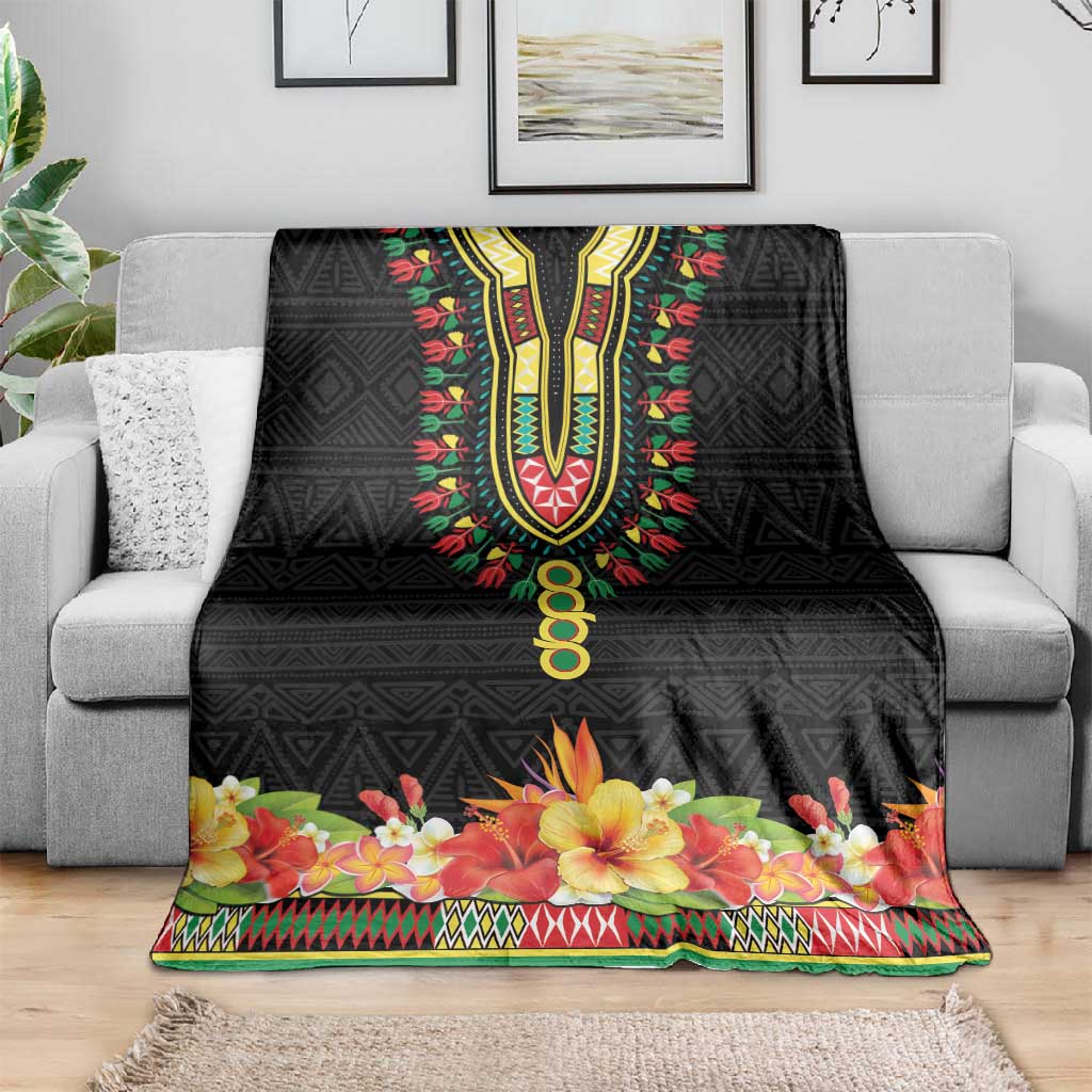 Personalized Afro Hibiscus Tropical Blanket Dashiki African Pattern - African Pride