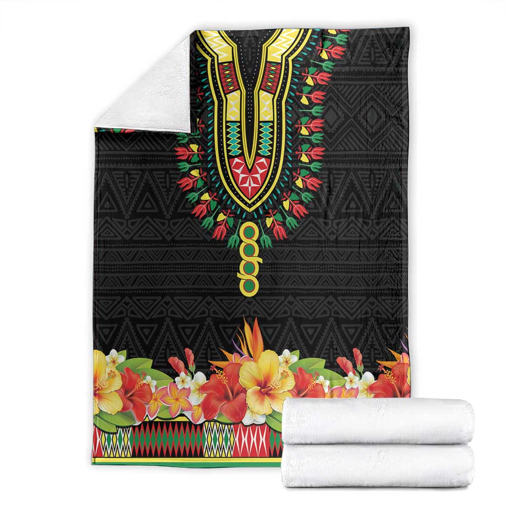 Personalized Afro Hibiscus Tropical Blanket Dashiki African Pattern - African Pride