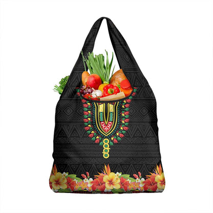 Personalized Afro Hibiscus Tropical Grocery Bag Dashiki African Pattern - African Pride