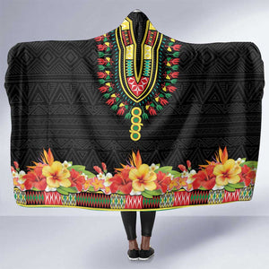 Personalized Afro Hibiscus Tropical Hooded Blanket Dashiki African Pattern - African Pride