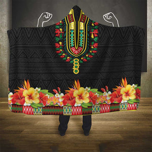 Personalized Afro Hibiscus Tropical Hooded Blanket Dashiki African Pattern - African Pride
