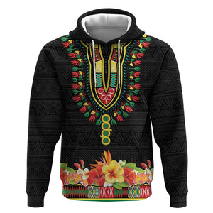 Personalized Afro Hibiscus Tropical Hoodie Dashiki African Pattern - African Pride