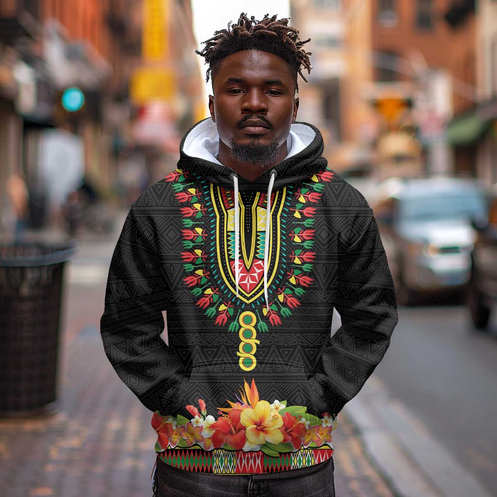 Personalized Afro Hibiscus Tropical Hoodie Dashiki African Pattern - African Pride