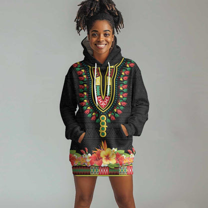 Personalized Afro Hibiscus Tropical Hoodie Dress Dashiki African Pattern - African Pride