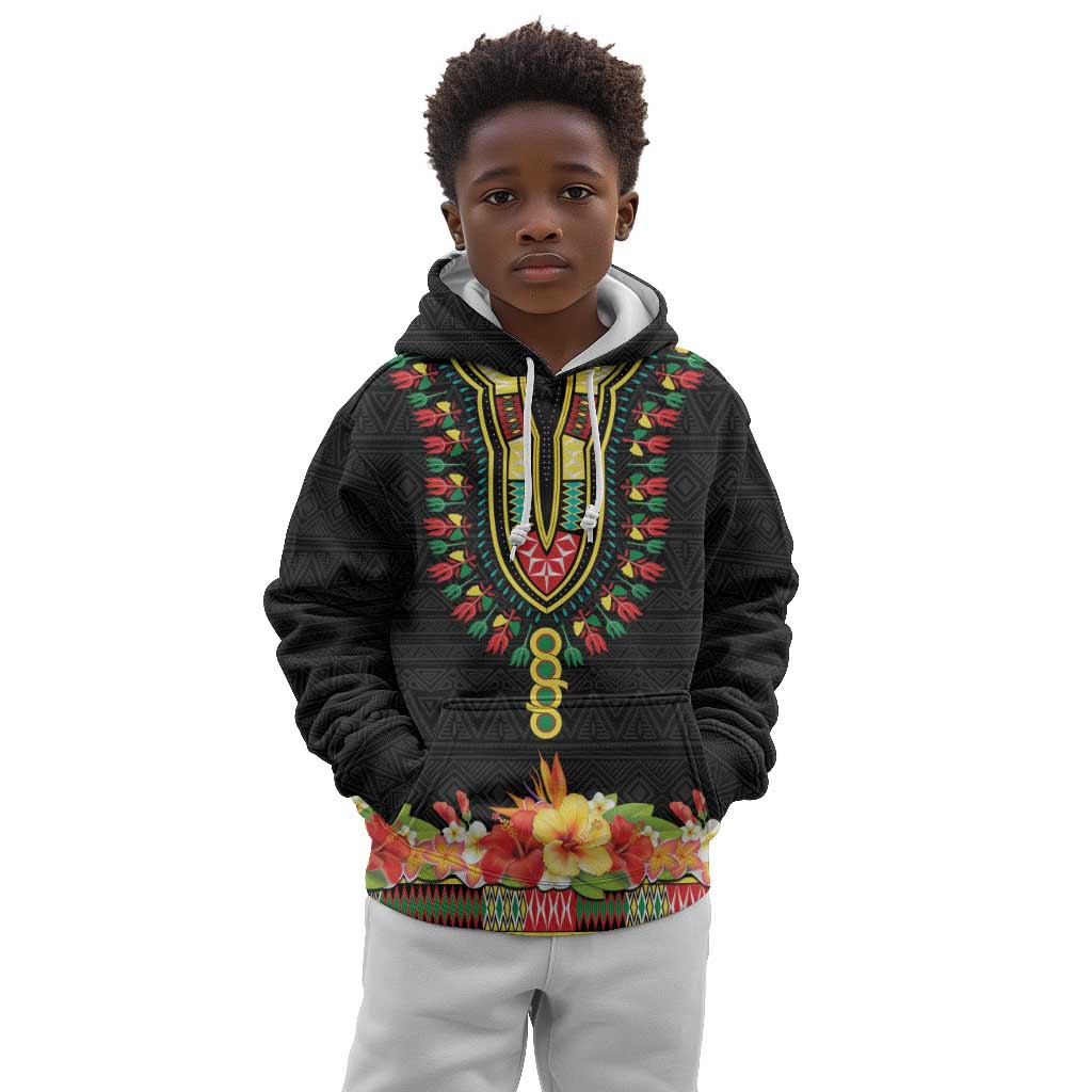 Personalized Afro Hibiscus Tropical Kid Hoodie Dashiki African Pattern - African Pride