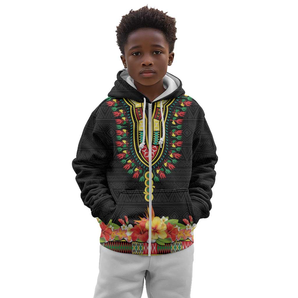 Personalized Afro Hibiscus Tropical Kid Hoodie Dashiki African Pattern - African Pride