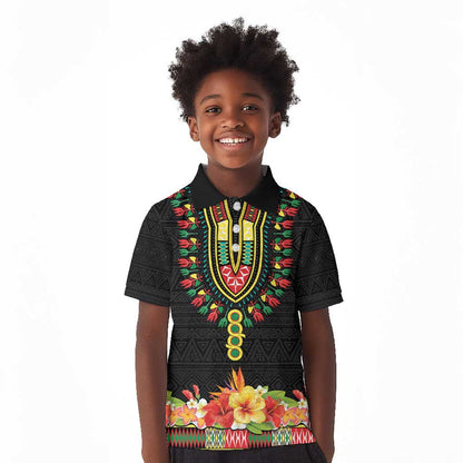 Personalized Afro Hibiscus Tropical Kid Polo Shirt Dashiki African Pattern - African Pride