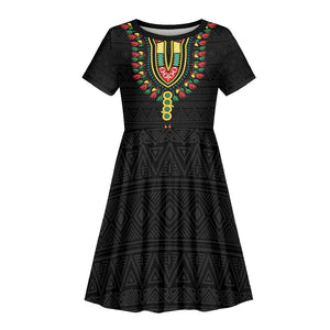 Personalized Afro Hibiscus Tropical Kid Short Sleeve Dress Dashiki African Pattern - African Pride