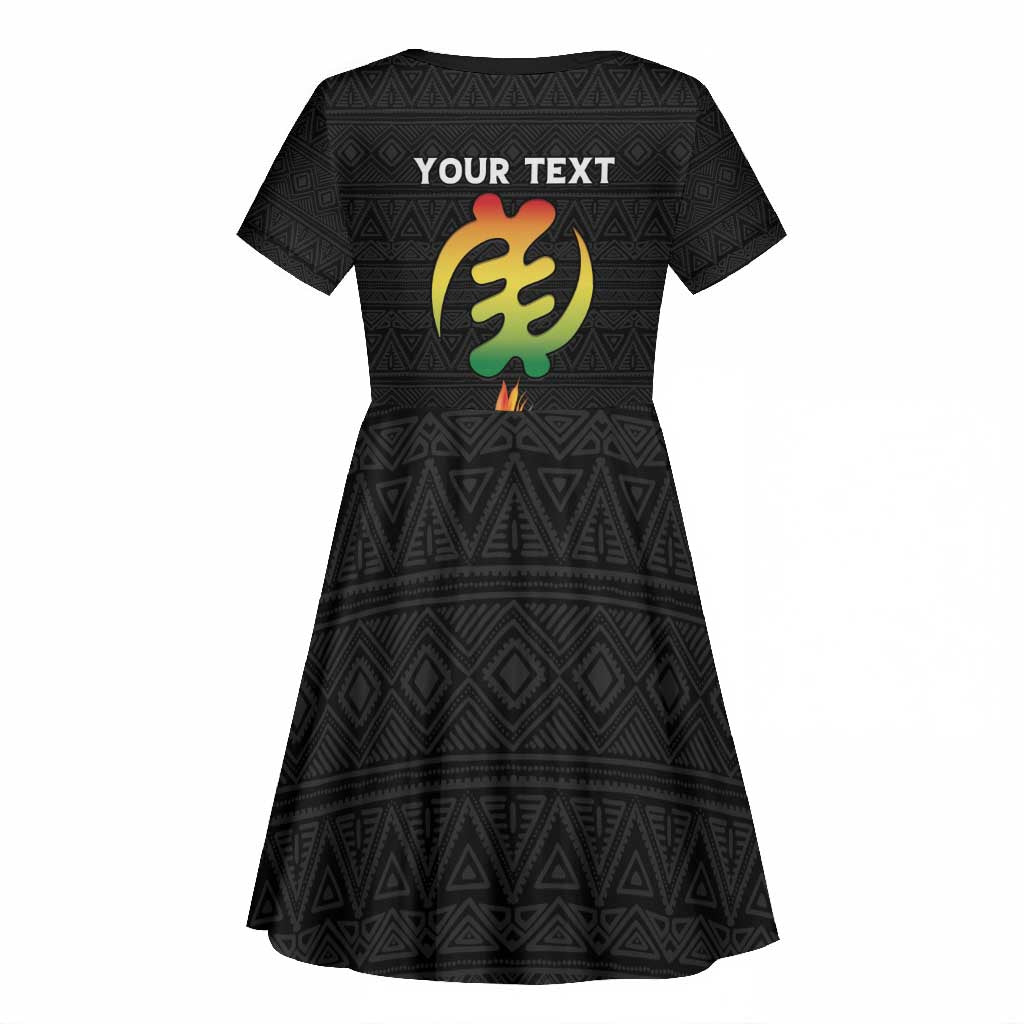 Personalized Afro Hibiscus Tropical Kid Short Sleeve Dress Dashiki African Pattern - African Pride