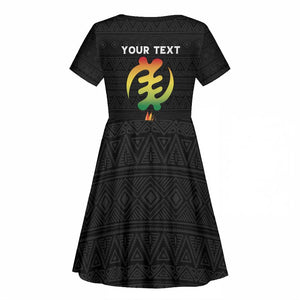 Personalized Afro Hibiscus Tropical Kid Short Sleeve Dress Dashiki African Pattern - African Pride
