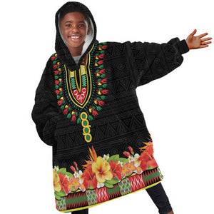 Personalized Afro Hibiscus Tropical Kid Wearable Blanket Hoodie Dashiki African Pattern - African Pride